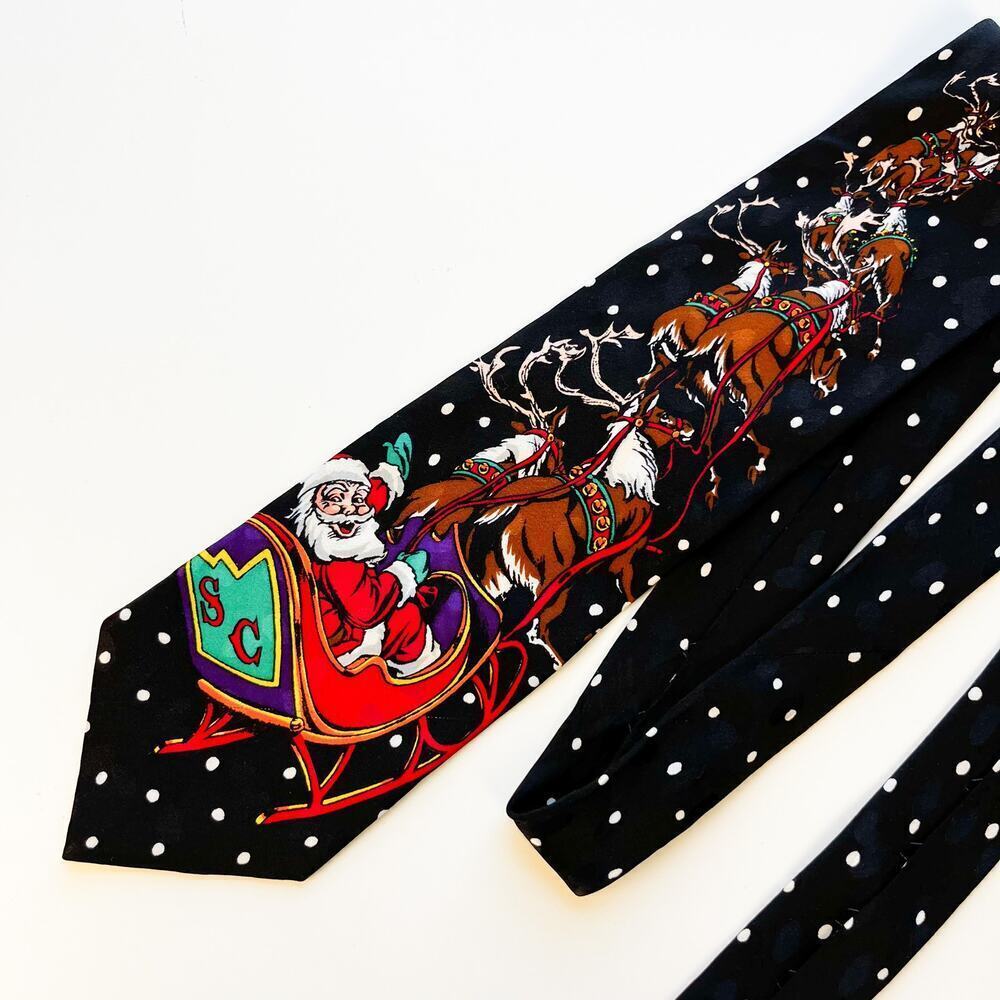 Vintage Addiction‎ Christmas 100% Silk Neck Tie Santa Claus Holiday Festive